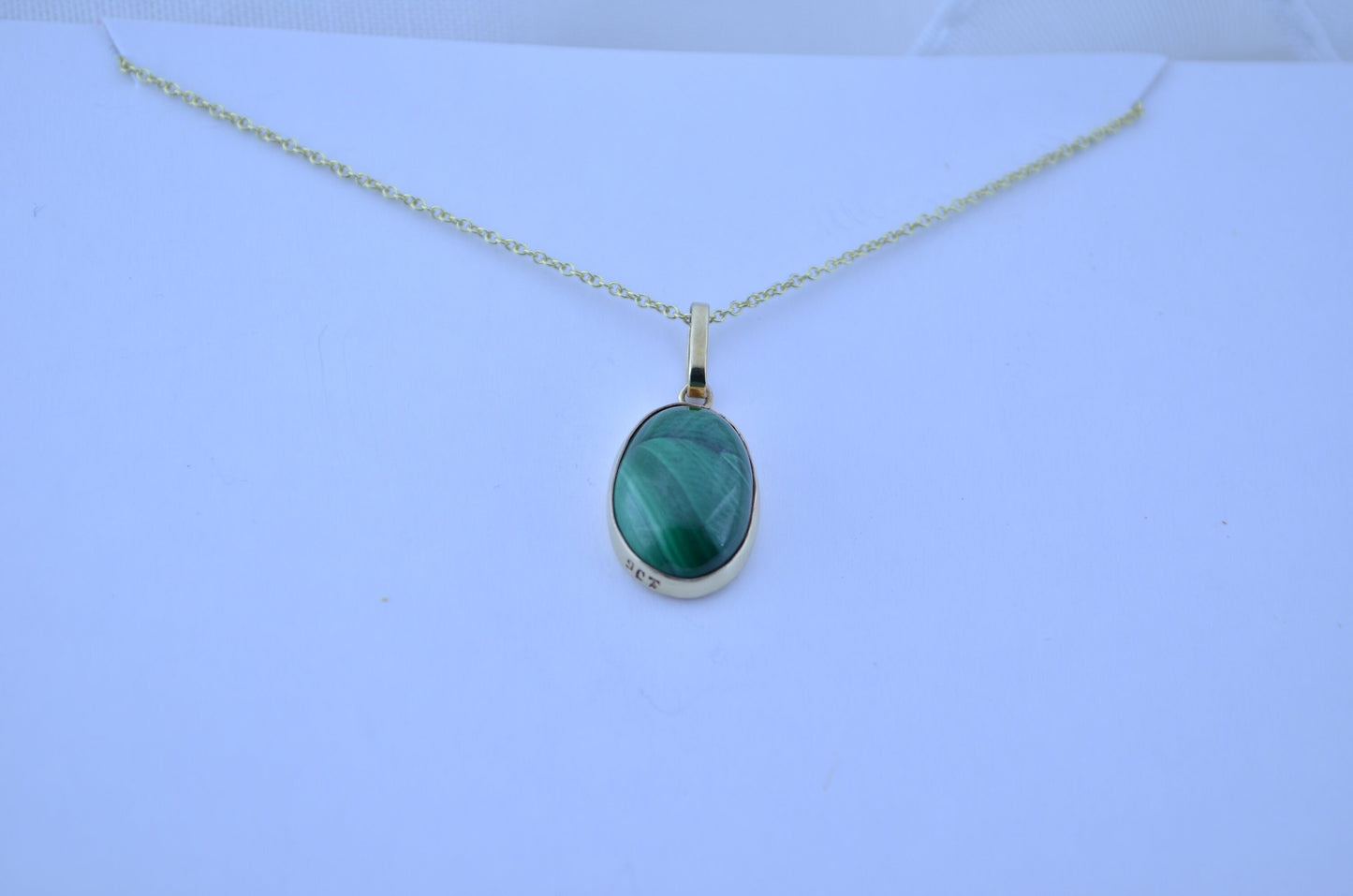 Malachite gold pendant , solid 9ct yellow gold necklace , 18” gold chain, natural green gemstone