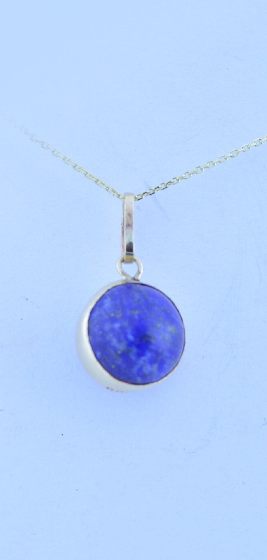 lapis lazuli 9ct gold necklace, natural bell shape pendant, 18” chain uk hallmark