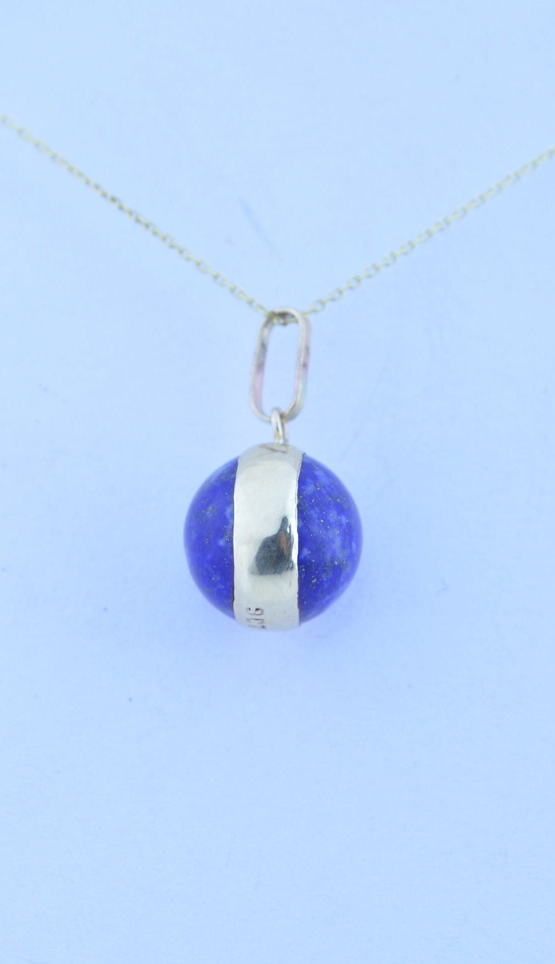 lapis lazuli 9ct gold necklace, natural bell shape pendant, 18” chain uk hallmark