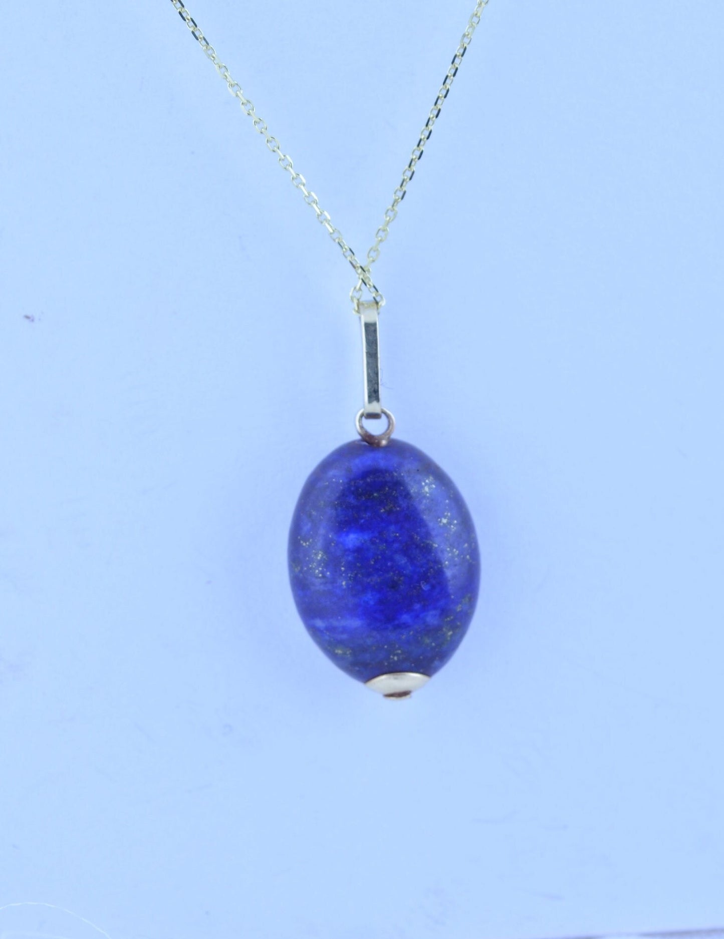 lapis lazuli gold pendant, solid 9ct yellow gold necklace, oval natural blue lapis lazuli, 18” chain a uk hallmark