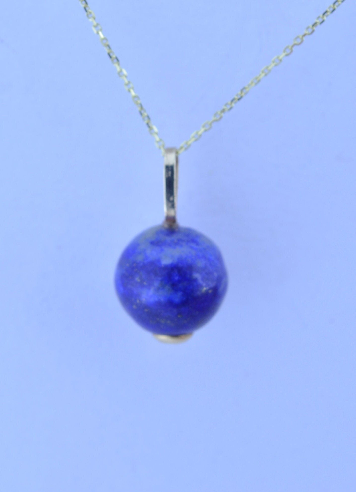 gold necklace, lapis lazuli pendant, natural bell shape blue gemstone, 18” chain a uk hallmark
