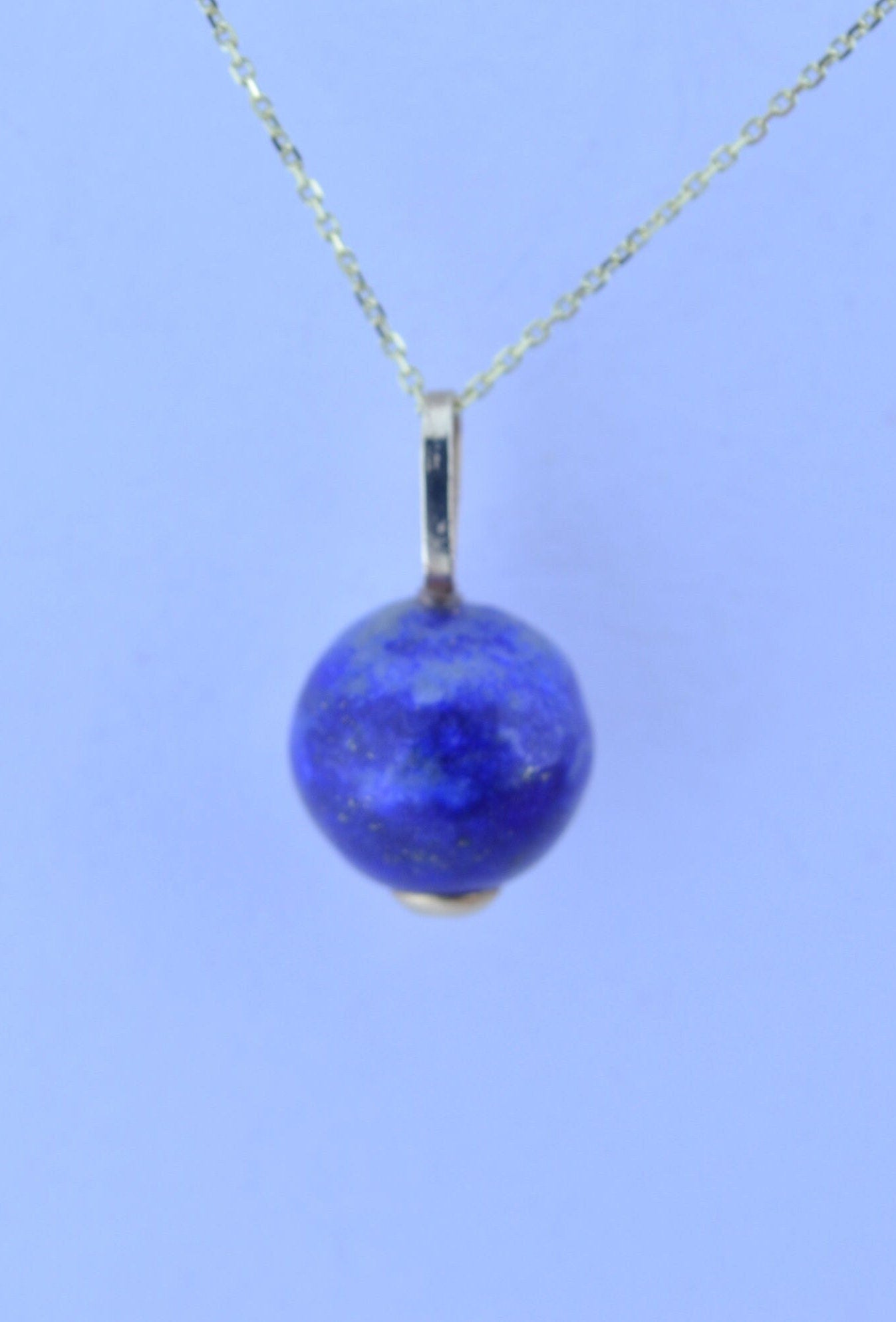 gold necklace, lapis lazuli pendant, natural bell shape blue gemstone, 18” chain a uk hallmark