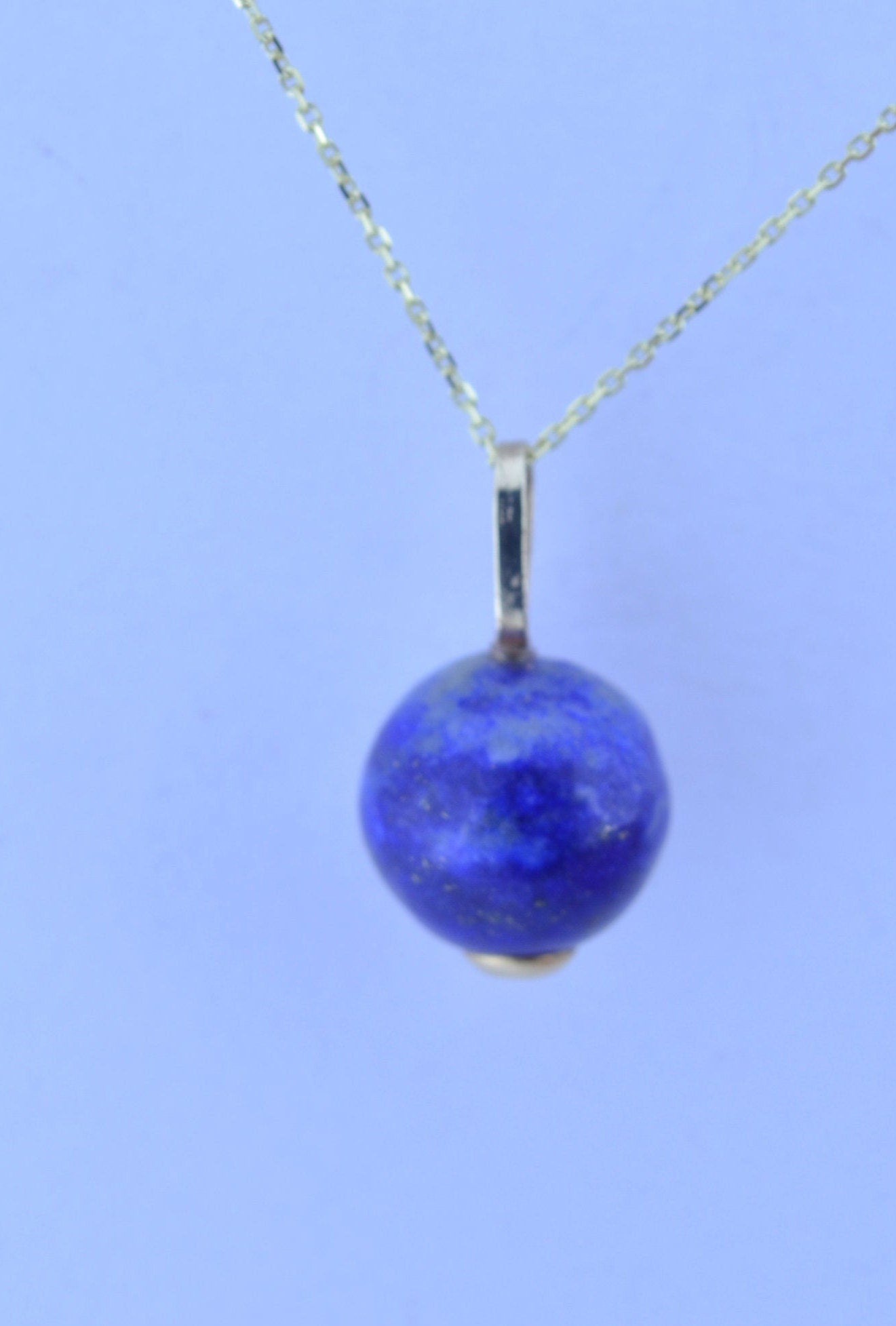 gold necklace, lapis lazuli pendant, natural bell shape blue gemstone, 18” chain a uk hallmark