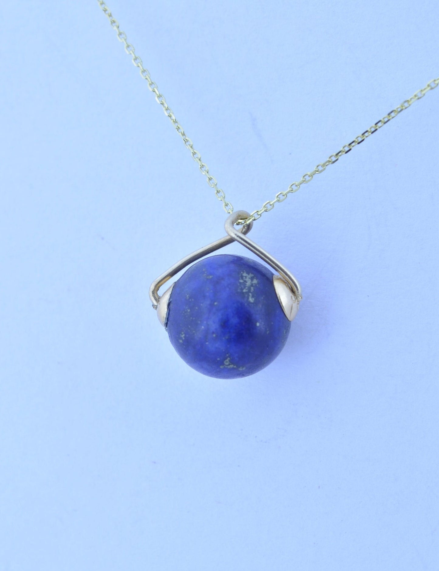 lapis lazuli pendant, solid 9ct yellow gold necklace, bell shape natural blue gemstone, 18” chain a uk hallmark