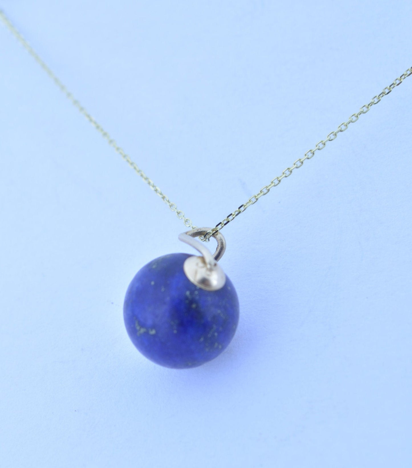 lapis lazuli pendant, solid 9ct yellow gold necklace, bell shape natural blue gemstone, 18” chain a uk hallmark