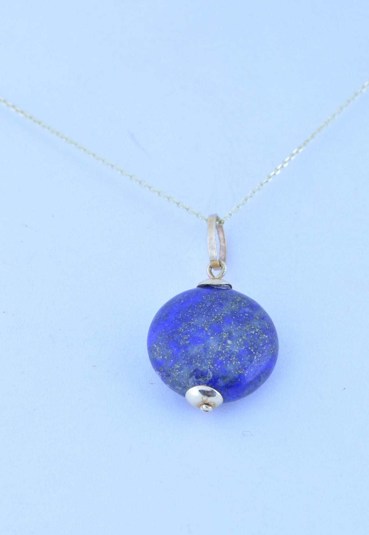 lapis lazuli gold necklace, natural blue gemstone pendant, 18” chain a uk hallmarked
