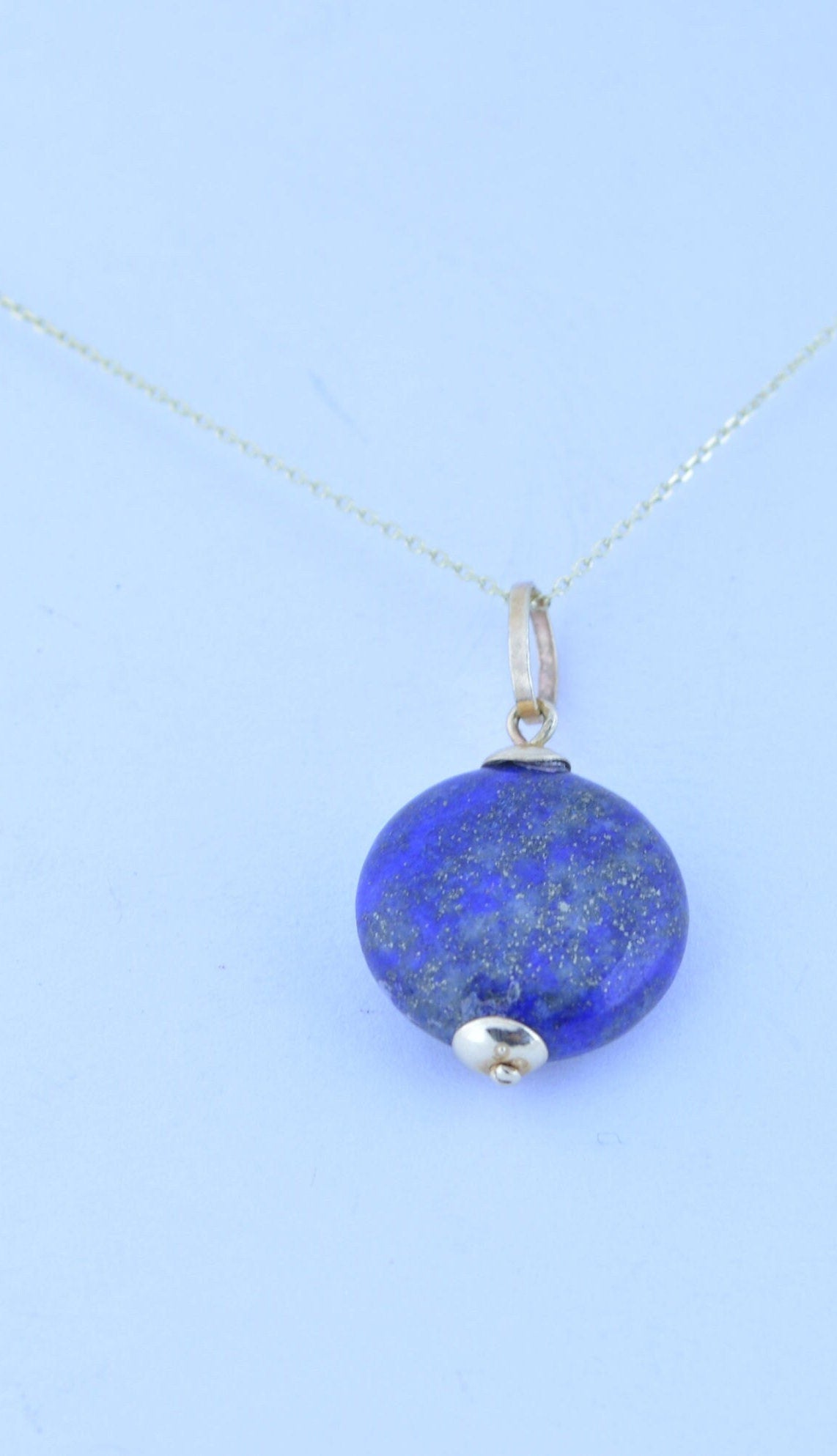 lapis lazuli gold necklace, natural blue gemstone pendant, 18” chain a uk hallmarked