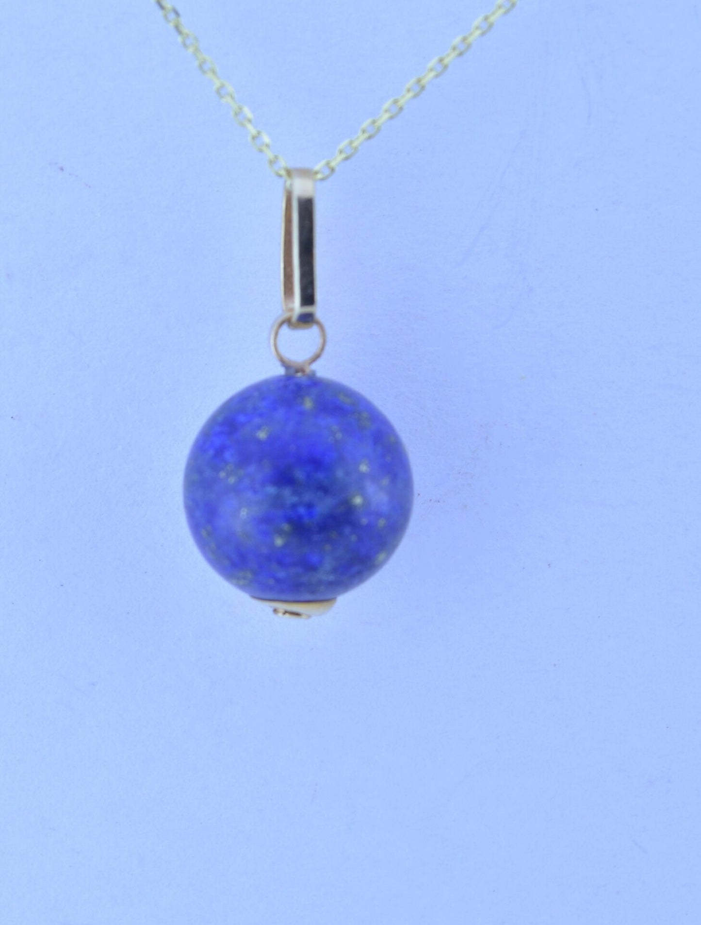 gold Lapis lazuli pendant, bell shape natural blue gemstone necklace, 18” chain a uk hallmark
