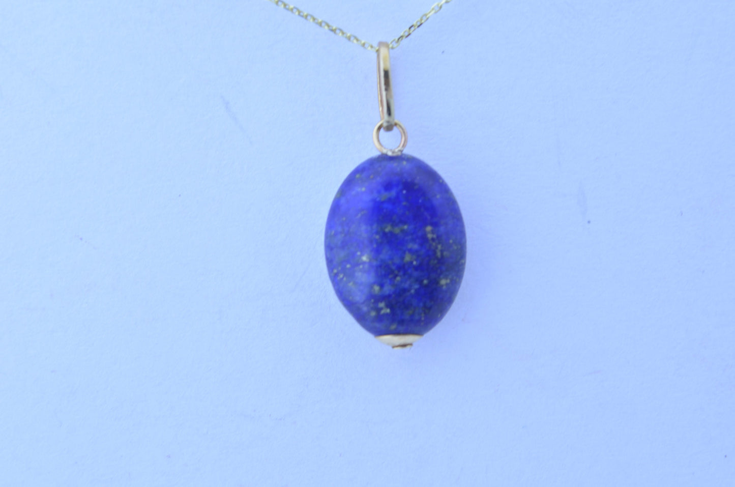 lapis lazuli pendant, solid 9ct yellow gold necklace, natural oval blue gemstone pendant, 18” chain uk hallmark