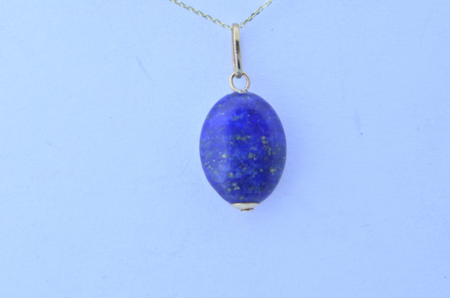 lapis lazuli pendant, solid 9ct yellow gold necklace, natural oval blue gemstone pendant, 18” chain uk hallmark