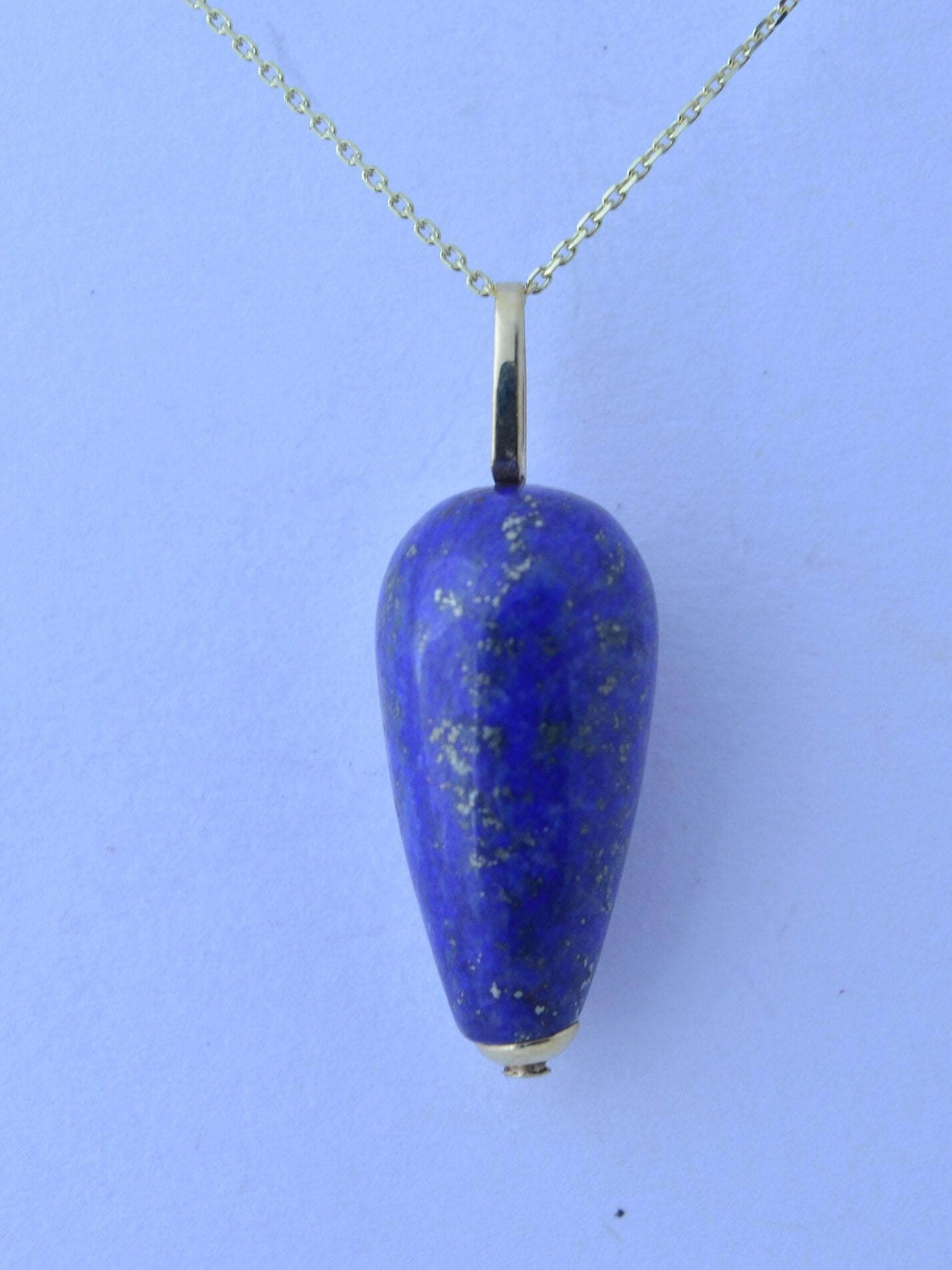 gold lapis lazuli pendant, solid 9ct yellow gold necklace, natural oval blue gemstone, 18” gold chain