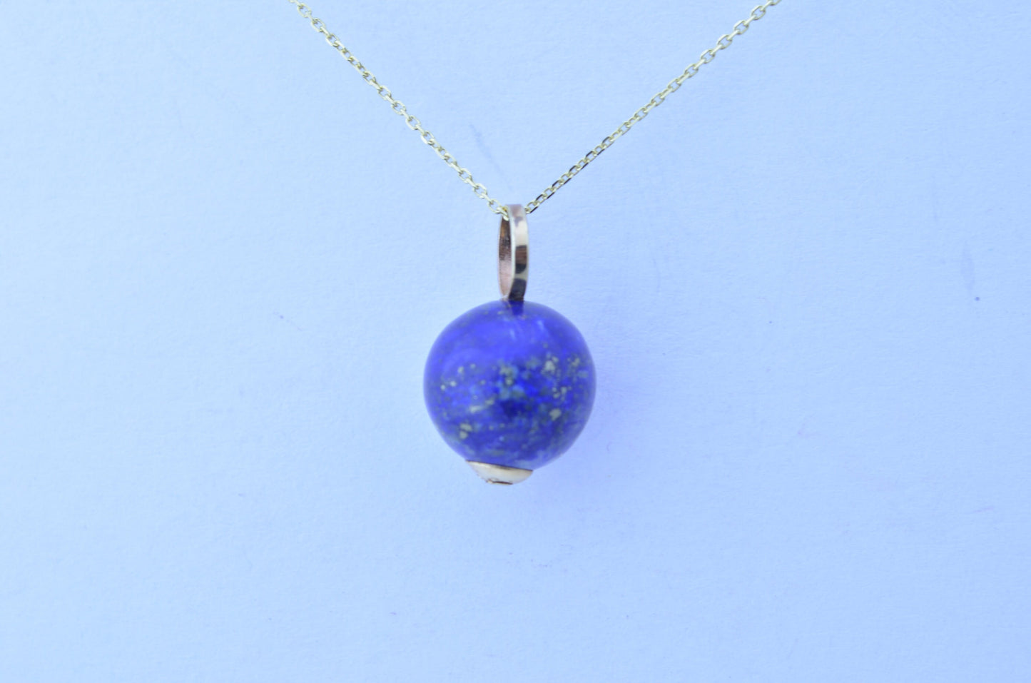 gold pendant, solid 9ct yellow gold necklace, natural round blue lapis lazuli gemstone, 18” chain uk hallmark