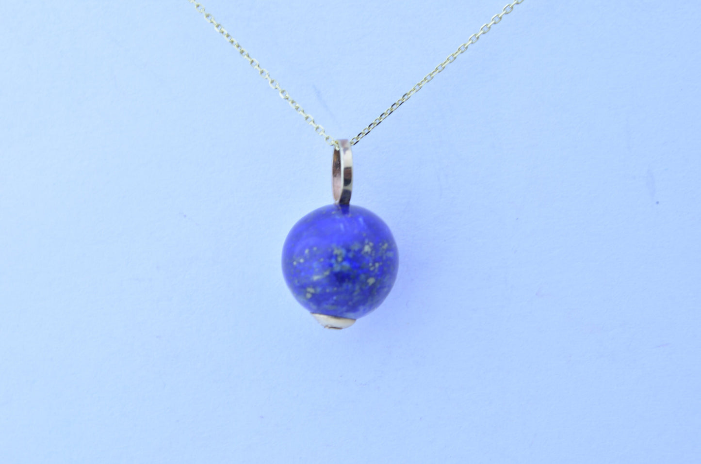 gold pendant, solid 9ct yellow gold necklace, natural round blue lapis lazuli gemstone, 18” chain uk hallmark