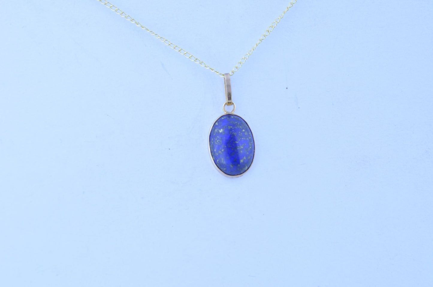 gold lapis lazuli pendant, solid 9ct yellow gold necklace, natural oval blue gemstone pendant, 18” uk hallmark
