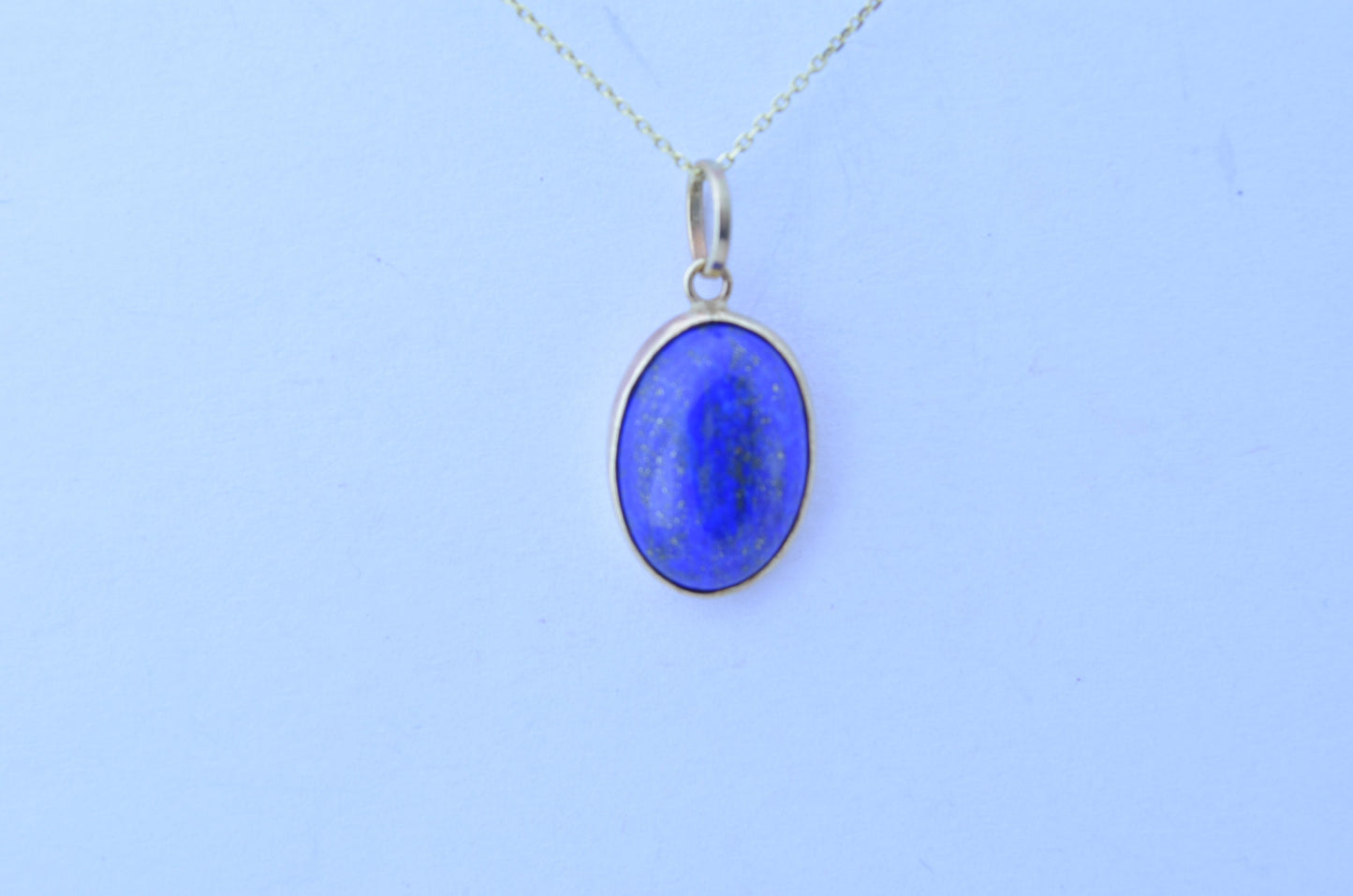 gold lapis lazuli, solid 9ct yellow gold necklace, natural oval blue gemstone pendant, 18” uk hallmark