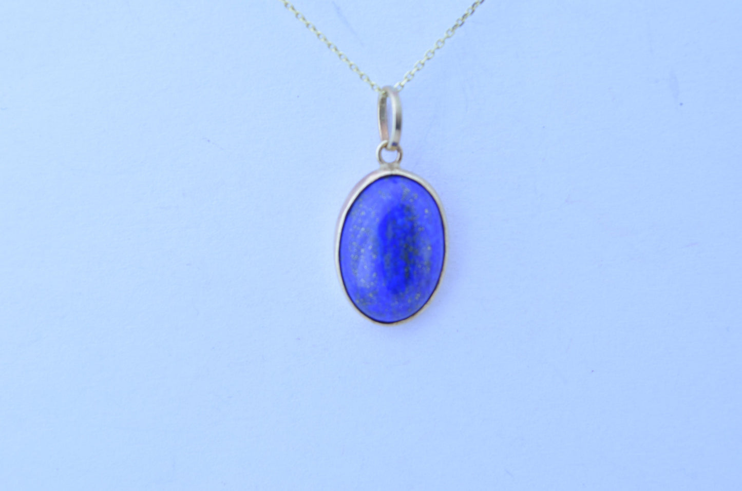 gold lapis lazuli, solid 9ct yellow gold necklace, natural oval blue gemstone pendant, 18” uk hallmark