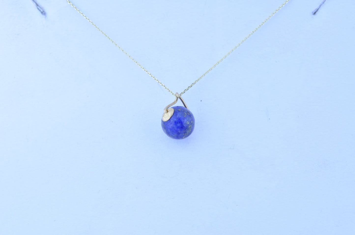 lapis lazuli necklace, solid 9ct yellow gold pendant, bell shape natural blue gemstone, 18” chain a uk hallmark