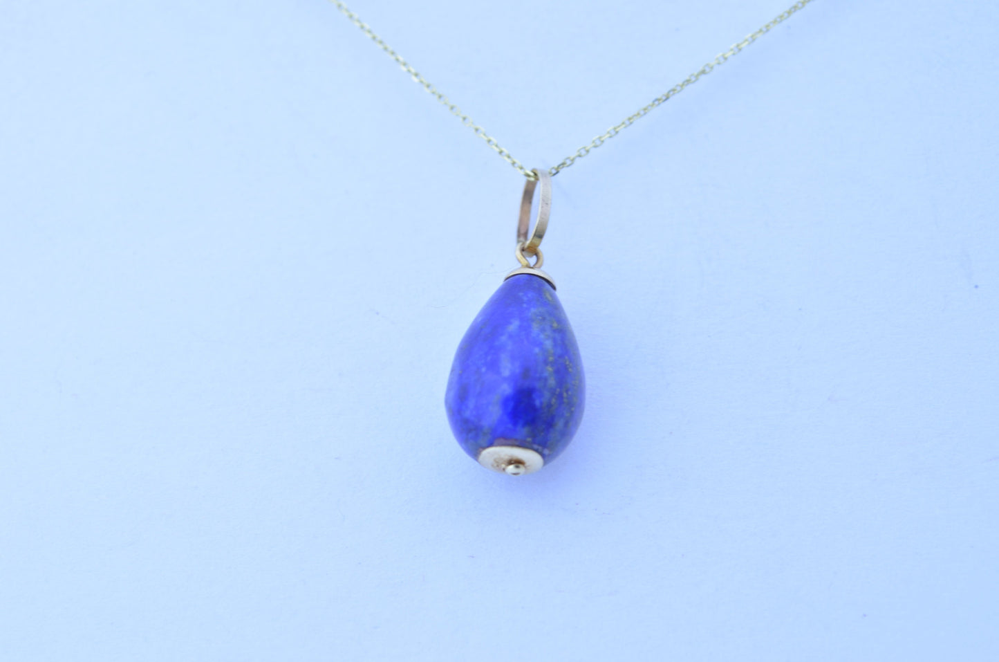 lapis lazuli gold pendant, solid 9ct yellow gold necklace, natural blue gemstone, 18” gold chain uk hallmark