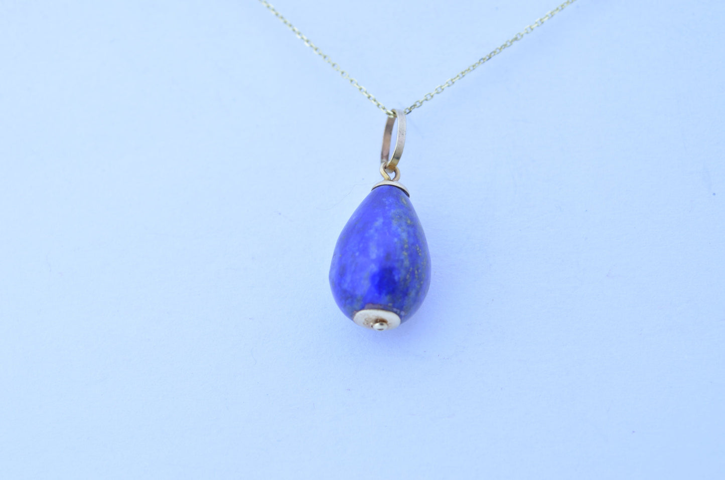 lapis lazuli gold pendant, solid 9ct yellow gold necklace, natural blue gemstone, 18” gold chain uk hallmark