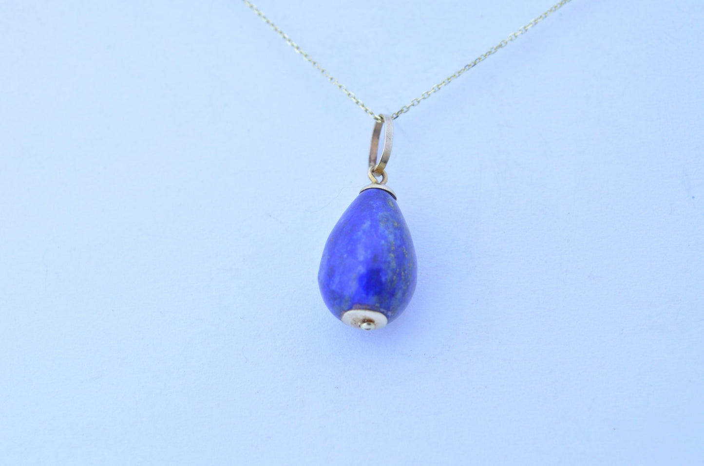 lapis lazuli gold pendant, solid 9ct yellow gold necklace, natural blue gemstone, 18” gold chain uk hallmark