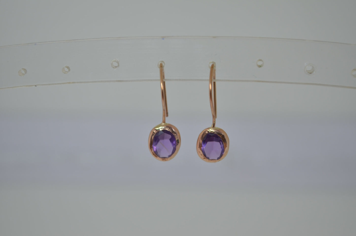 amethyst rose gold earrings, solid 9ct Rose gold, natural purple gemstones, February birthstone