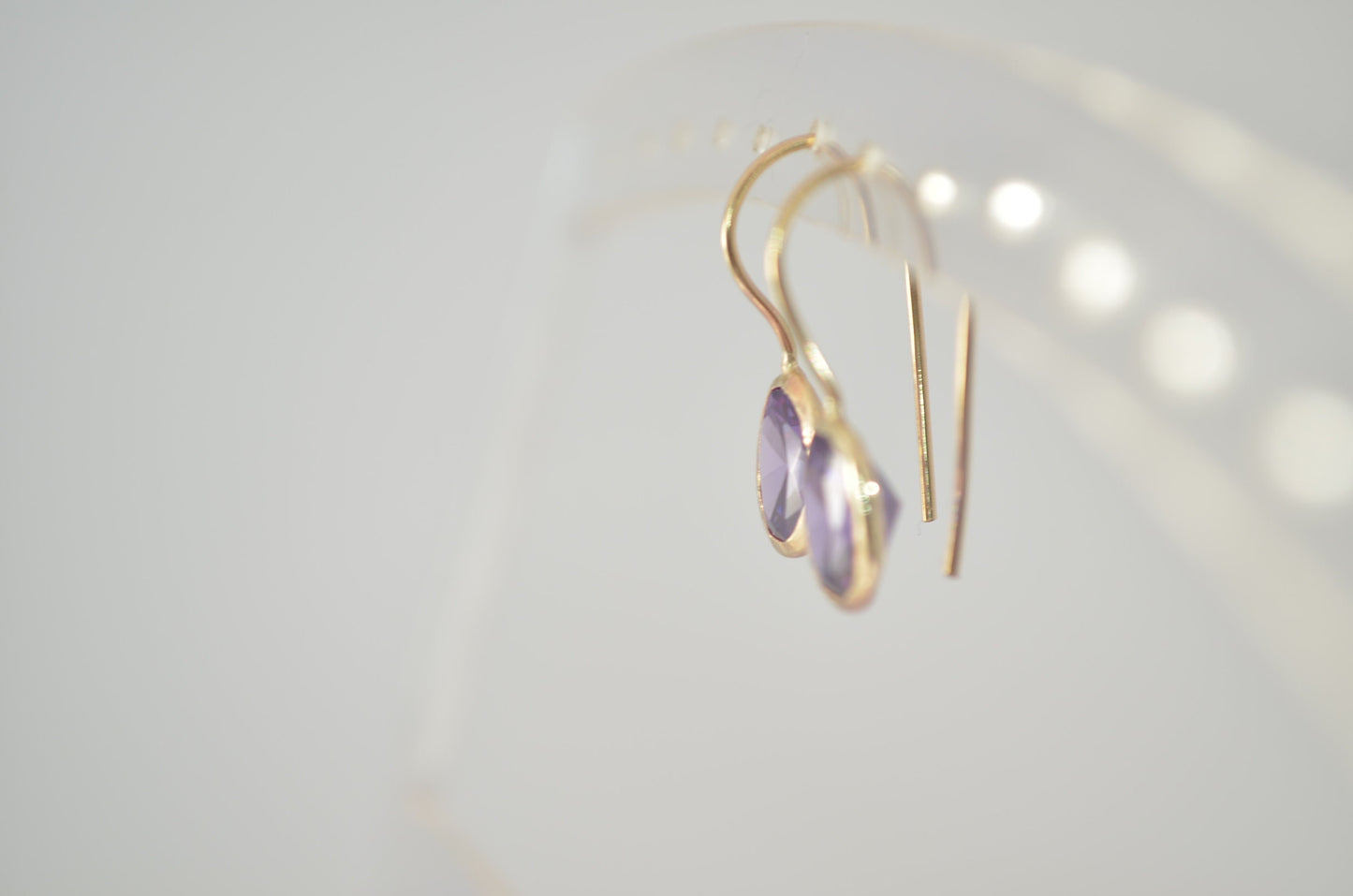 9ct gold earrings, purple Cubic zirconia, solid 9ct yellow gold