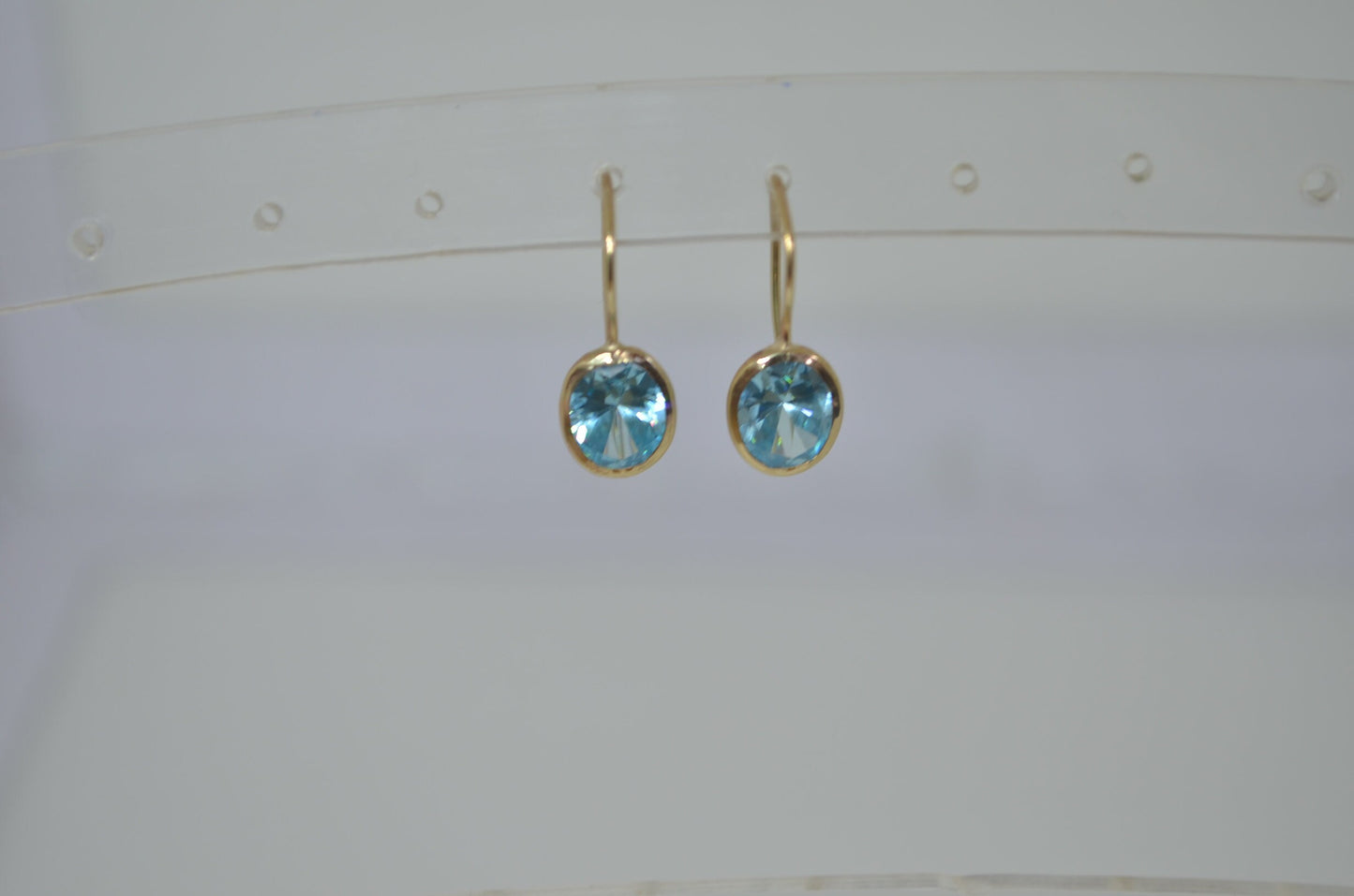 9ct gold earrings, blue Cubic zirconia, solid 9ct yellow gold