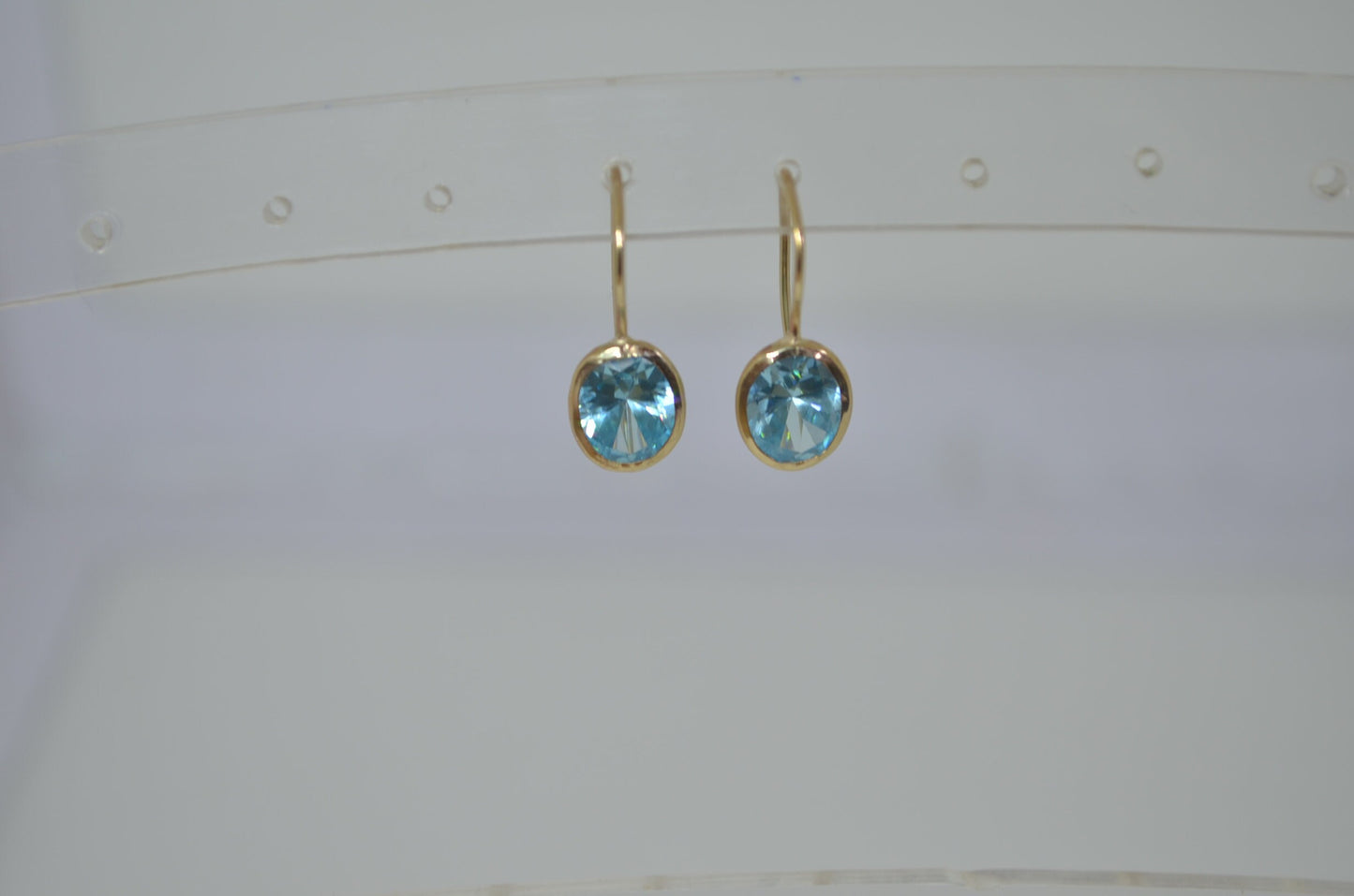 9ct gold earrings, blue Cubic zirconia, solid 9ct yellow gold