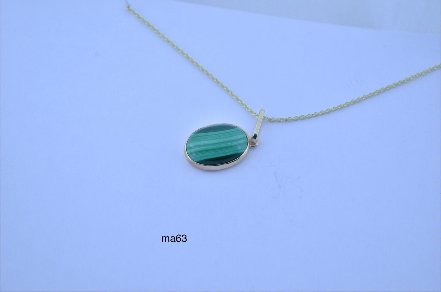 malachite gold necklace, natural green oval gemstone, 18” chain uk hallmark