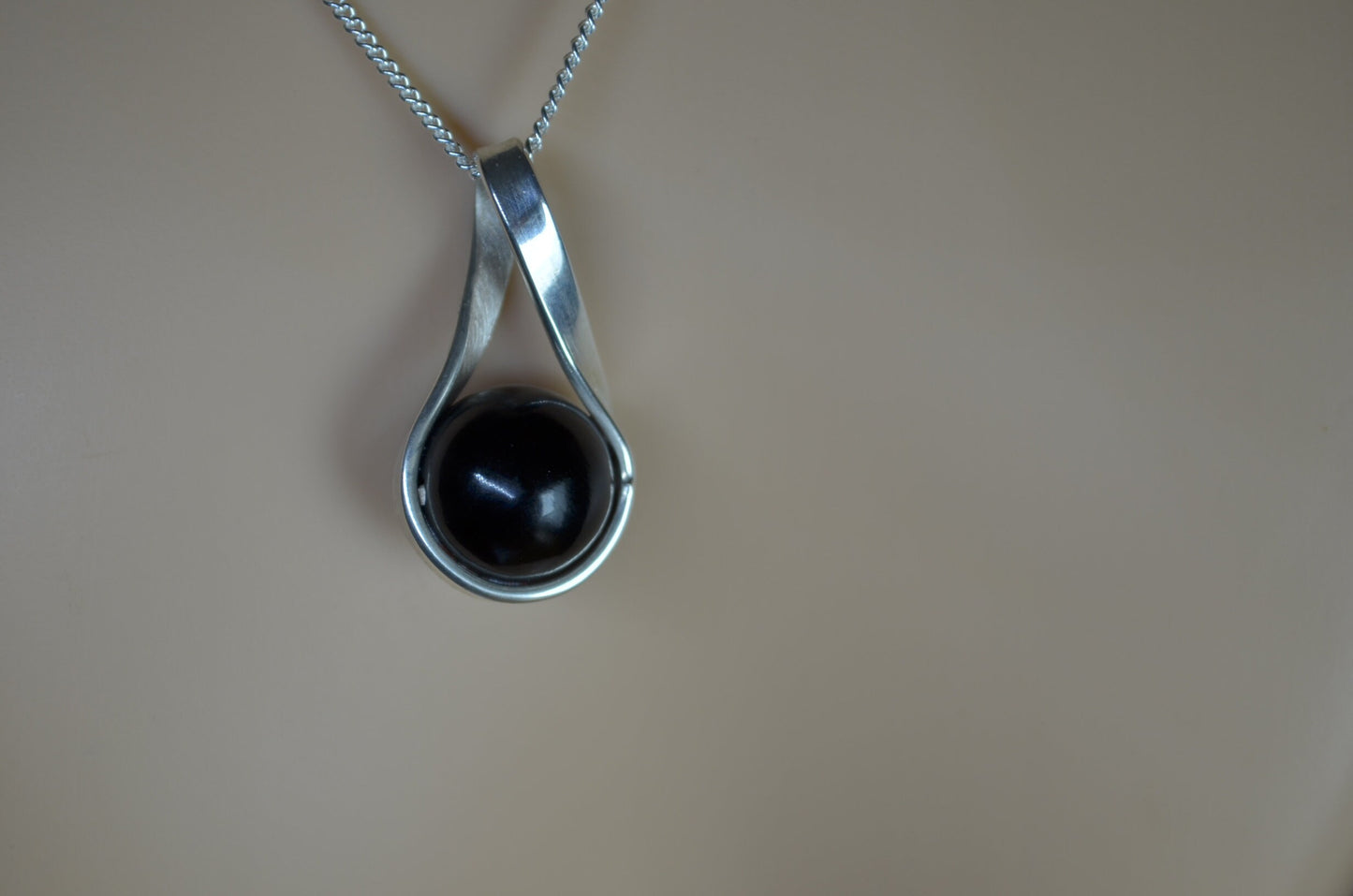 sterling silver necklace, black Whitby jet pendant, 18” chain
