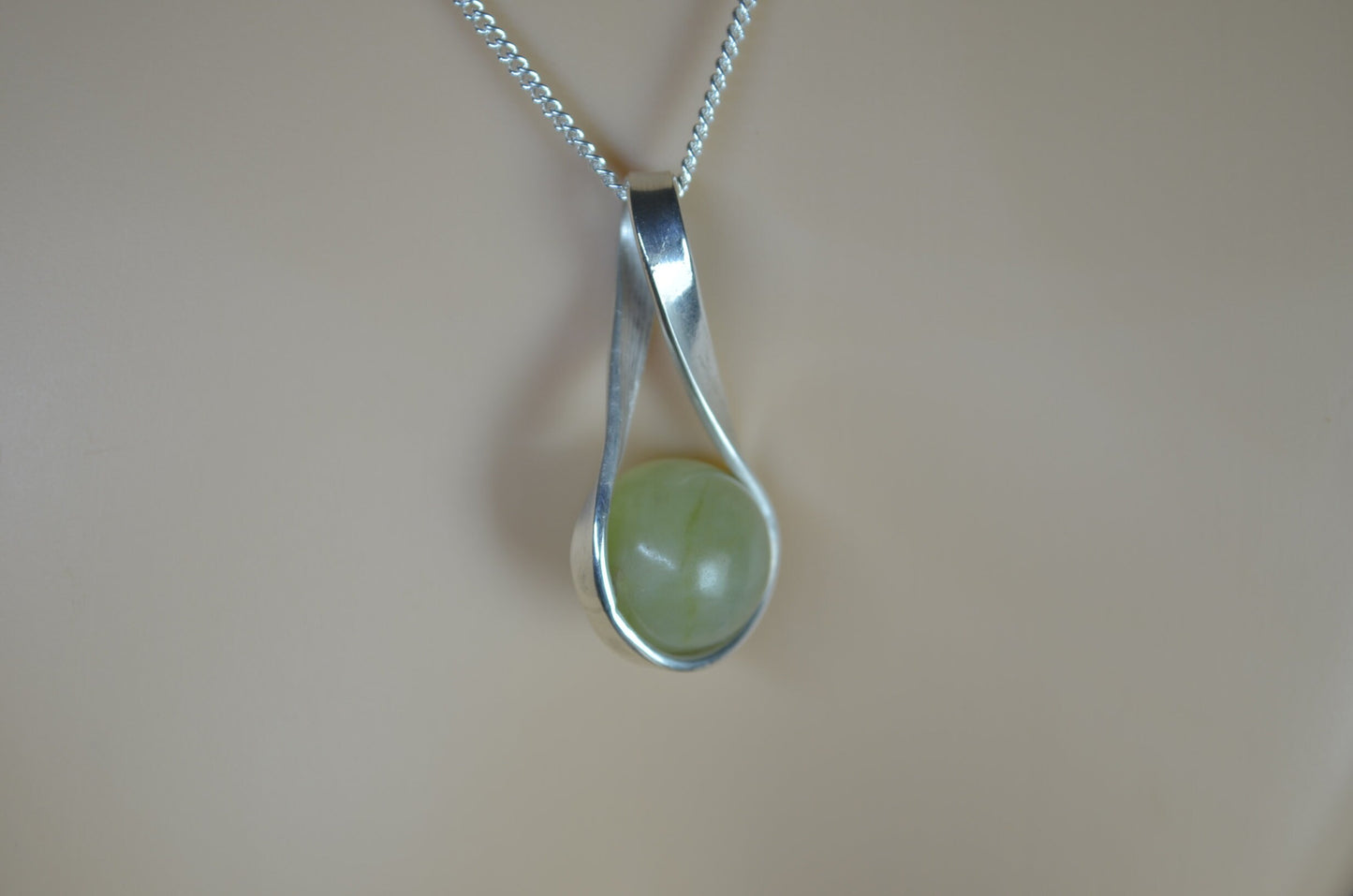 green jade pendant, solid sterling silver necklace, 18” chain