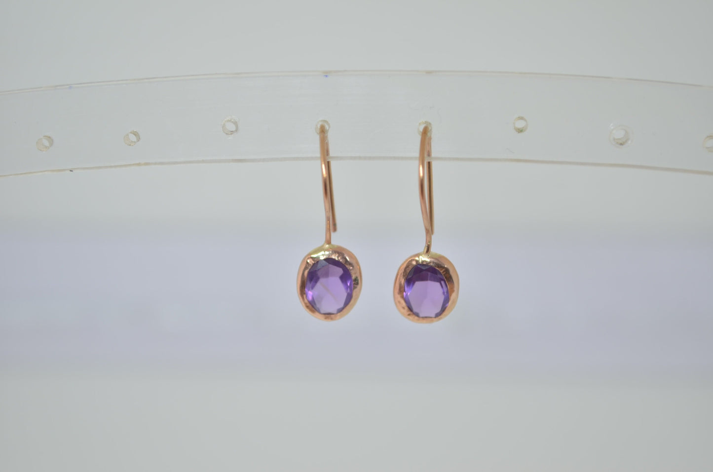 amethyst rose gold earrings, solid 9ct Rose gold, natural purple gemstones, February birthstone