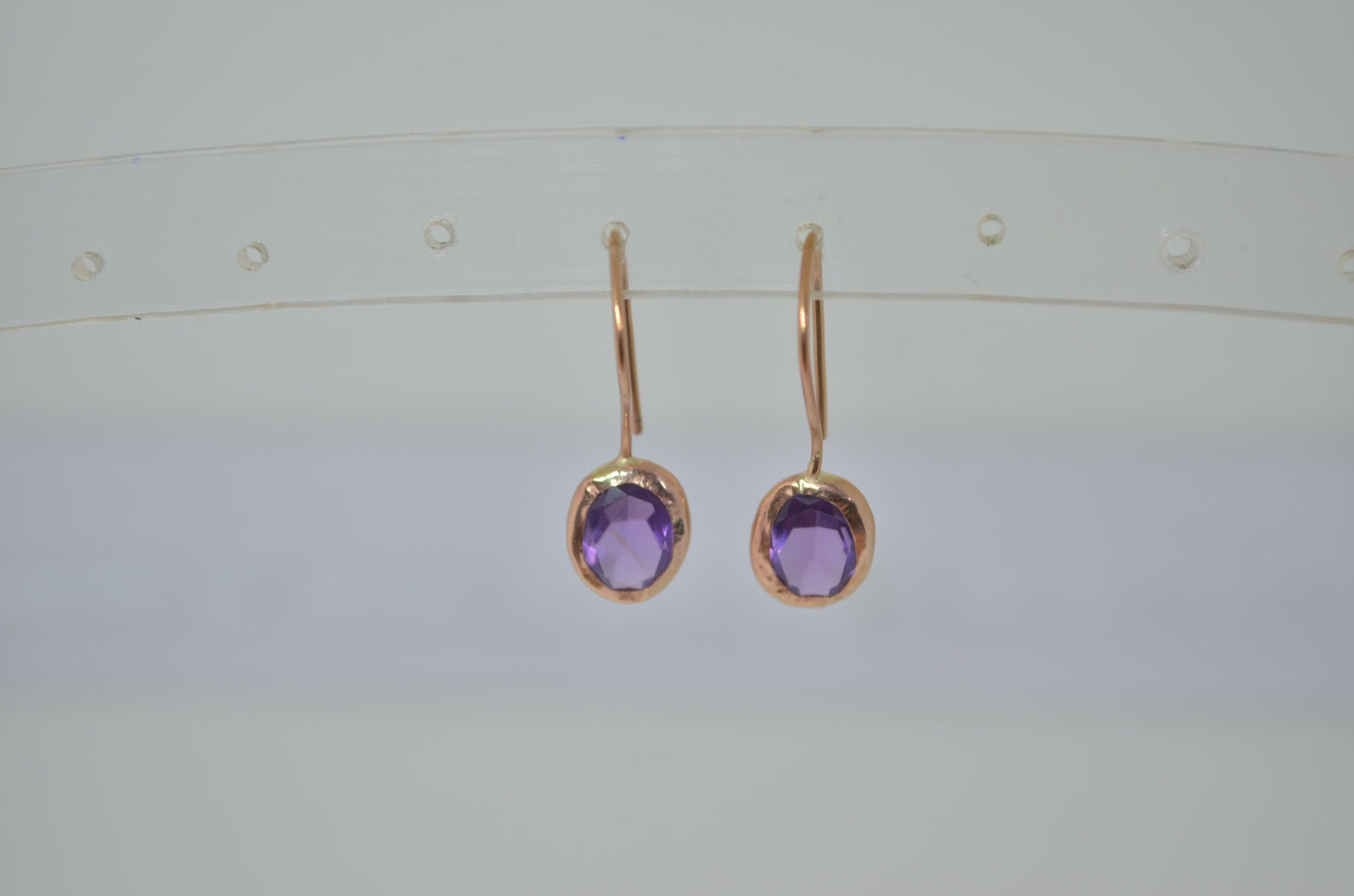 amethyst rose gold earrings, solid 9ct Rose gold, natural purple gemstones, February birthstone