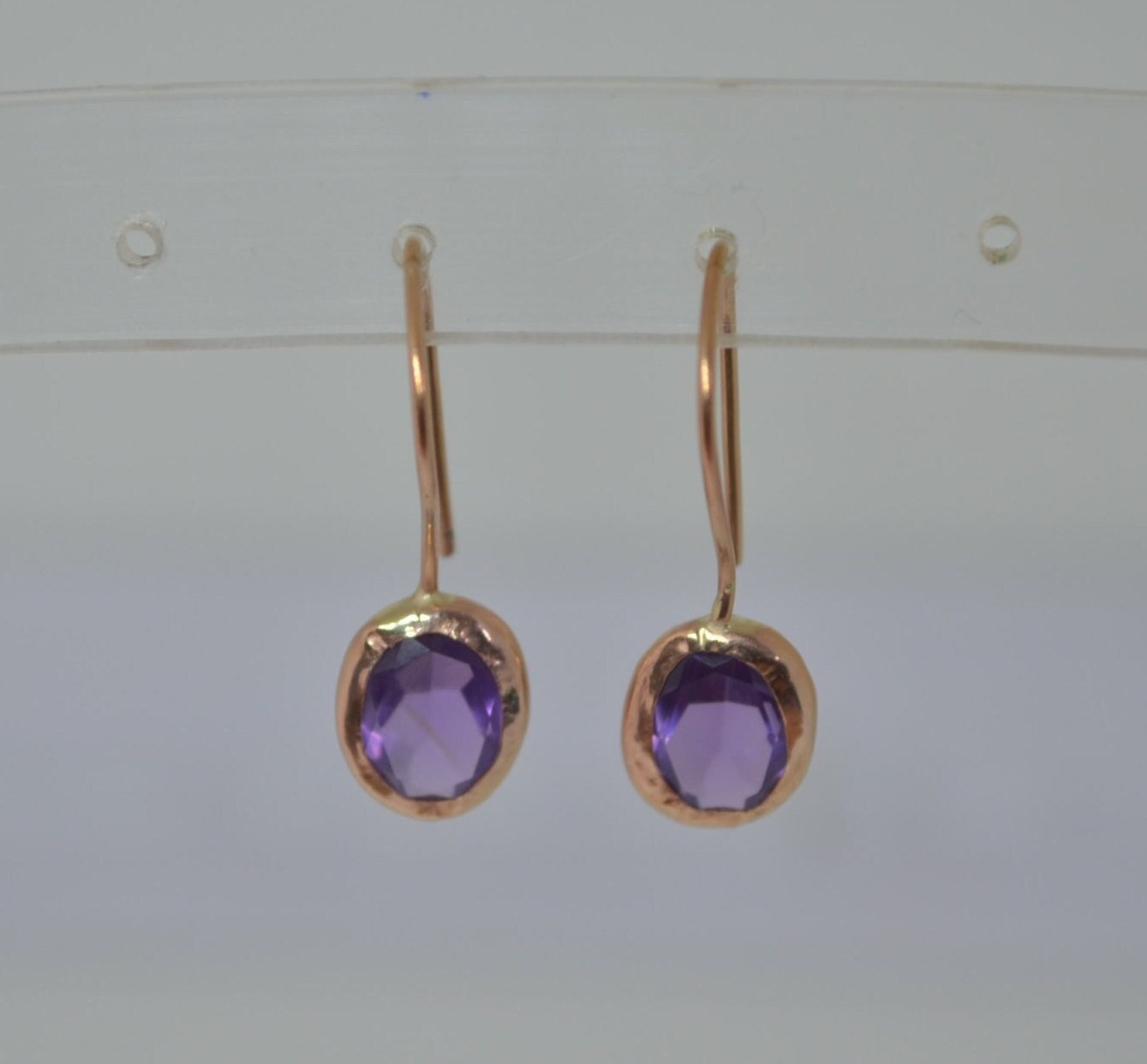 amethyst rose gold earrings, solid 9ct Rose gold, natural purple gemstones, February birthstone