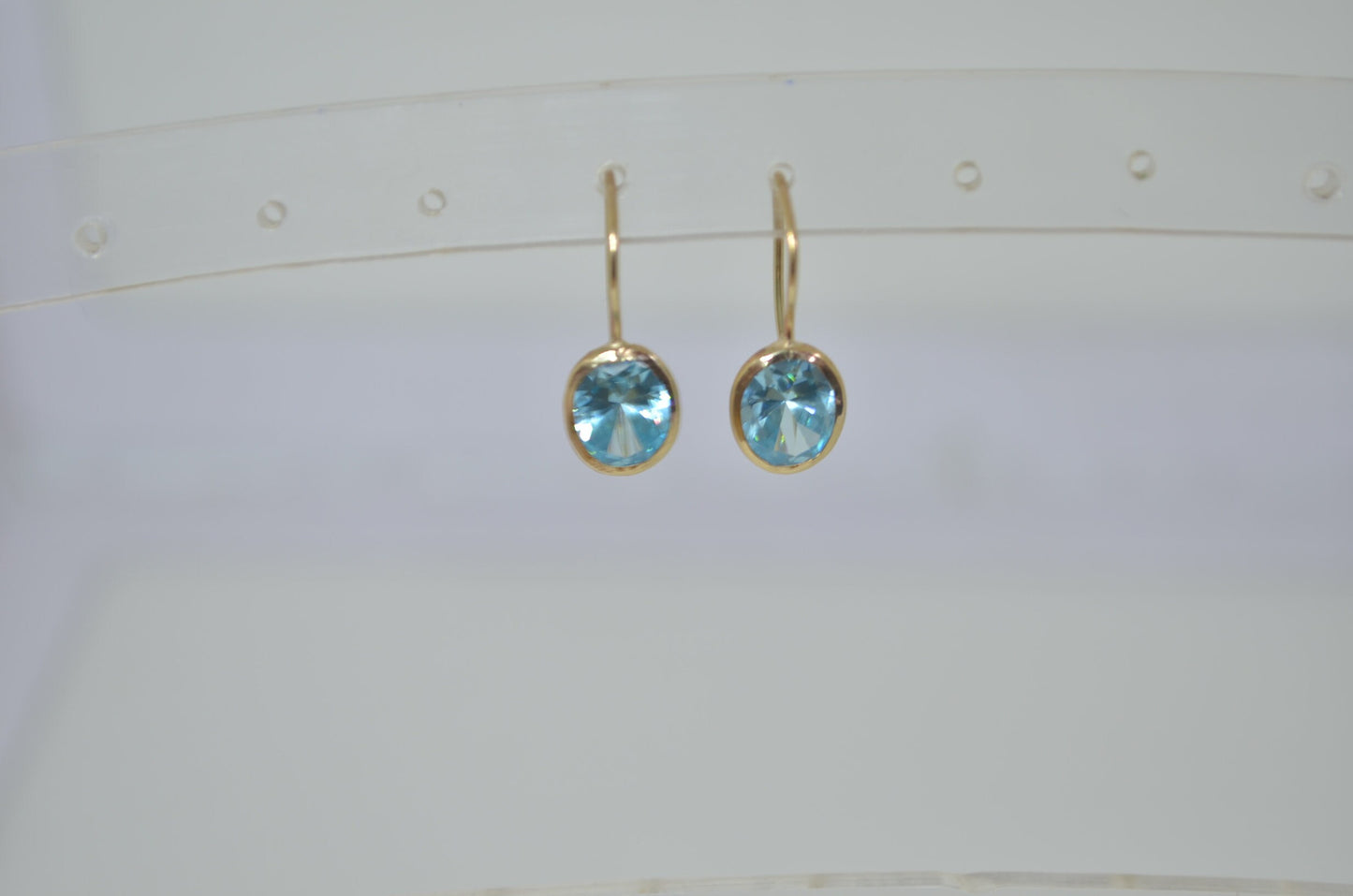 9ct gold earrings, blue Cubic zirconia, solid 9ct yellow gold