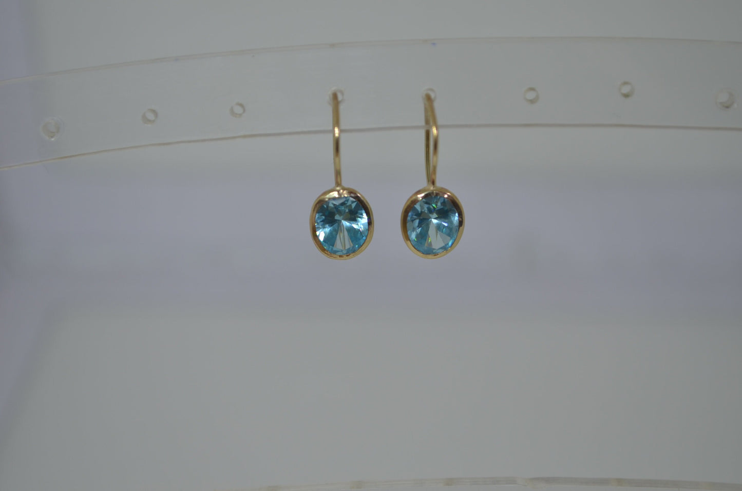 9ct gold earrings, blue Cubic zirconia, solid 9ct yellow gold