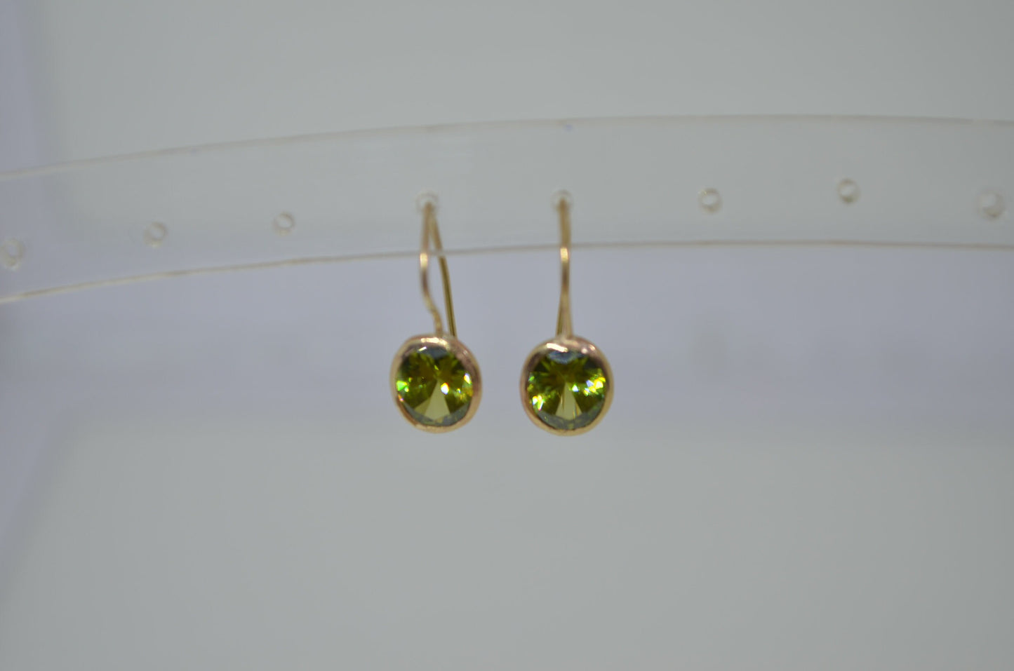 9ct gold earrings, green Cubic zirconia, solid 9ct yellow gold