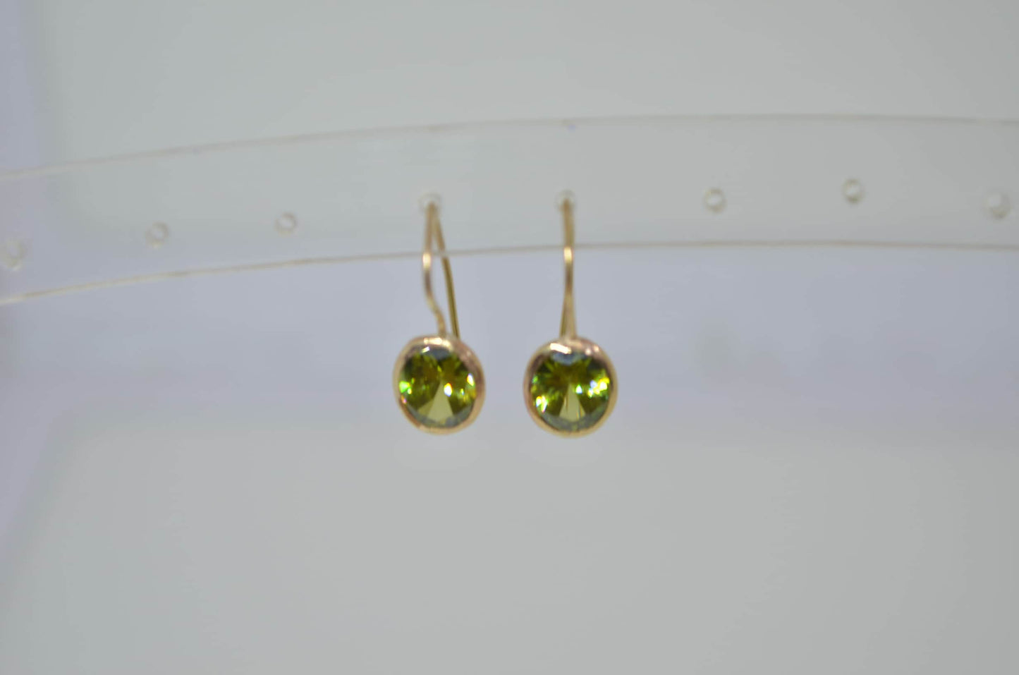 9ct gold earrings, green Cubic zirconia, solid 9ct yellow gold
