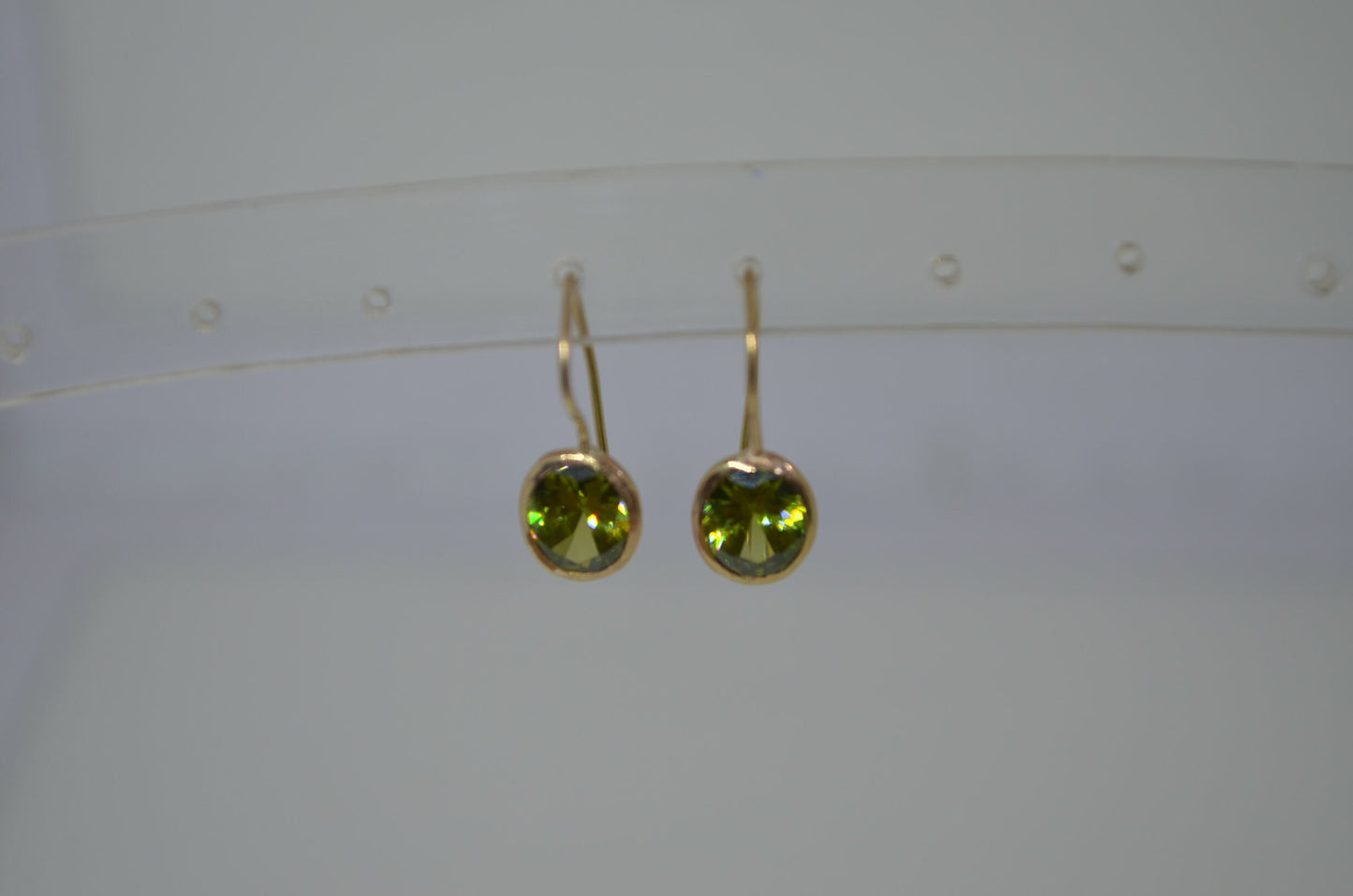 9ct gold earrings, green Cubic zirconia, solid 9ct yellow gold
