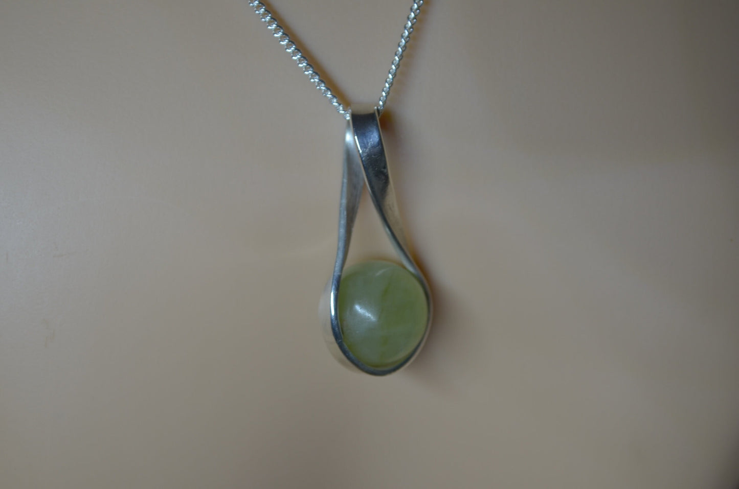 green jade pendant, solid sterling silver necklace, 18” chain