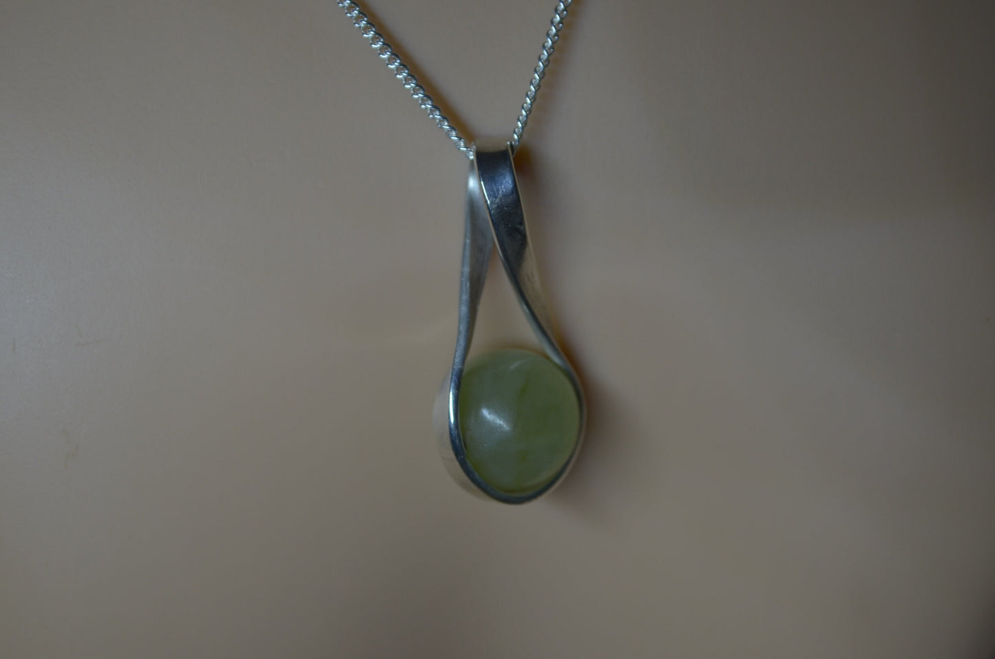 green jade pendant, solid sterling silver necklace, 18” chain