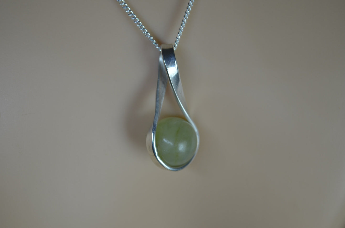 green jade pendant, solid sterling silver necklace, 18” chain