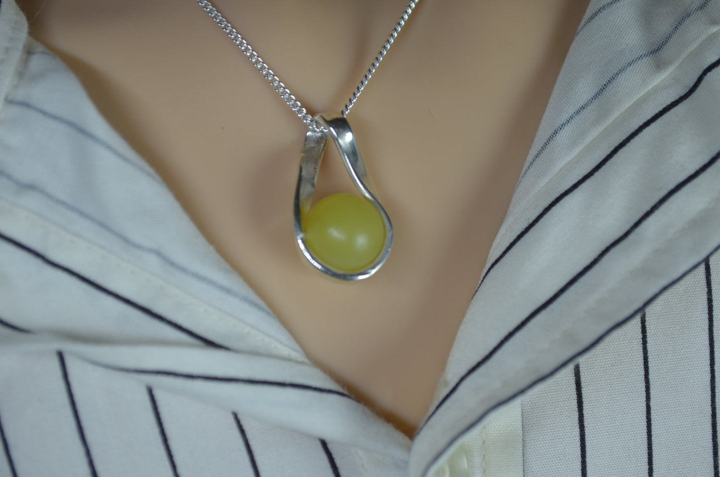 jade pendant, solid sterling silver necklace, 18” chain