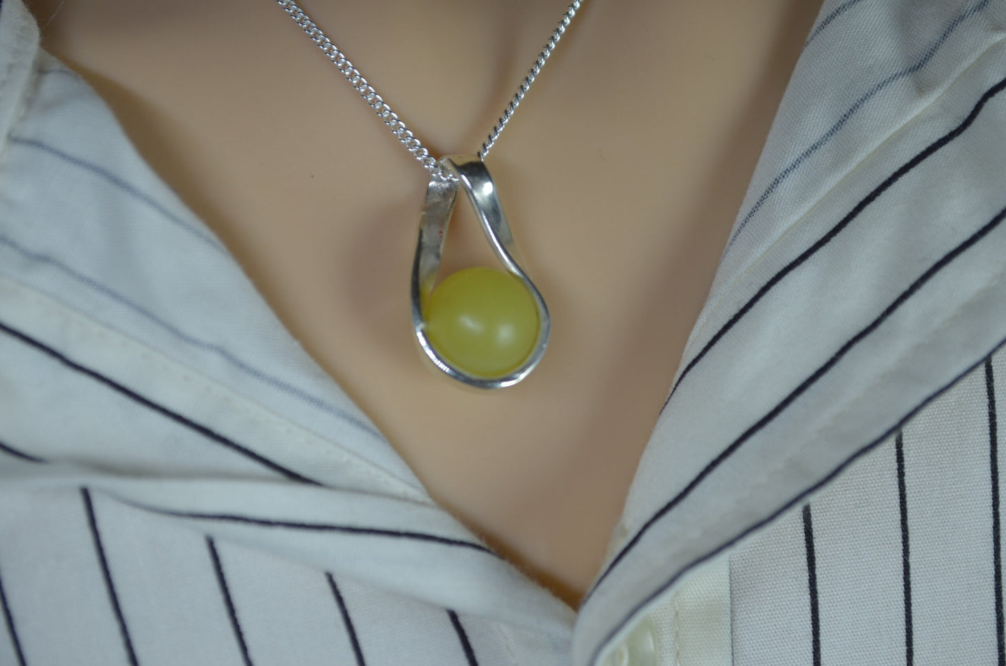 jade pendant, solid sterling silver necklace, 18” chain