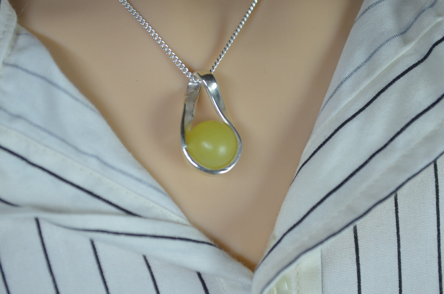 jade pendant, solid sterling silver necklace, 18” chain