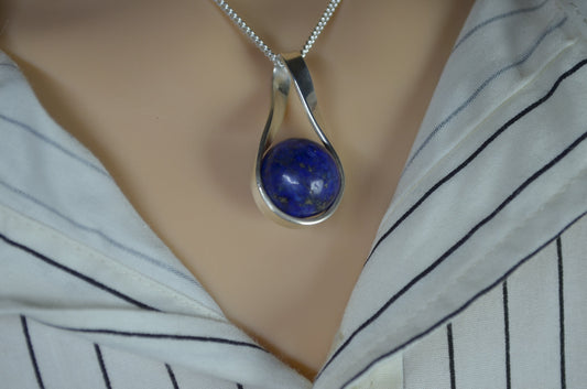 lapis lazuli silver necklace, natural blue gemstone, 18” chain