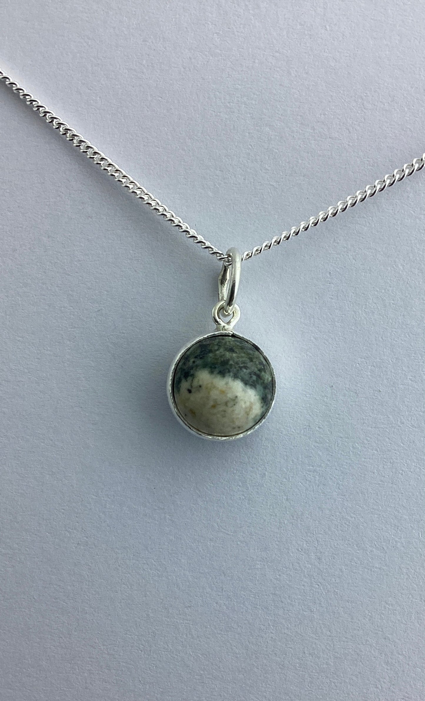 Preseli Bluestone small charm pendant,solid 925 sterling silver, 18” chain