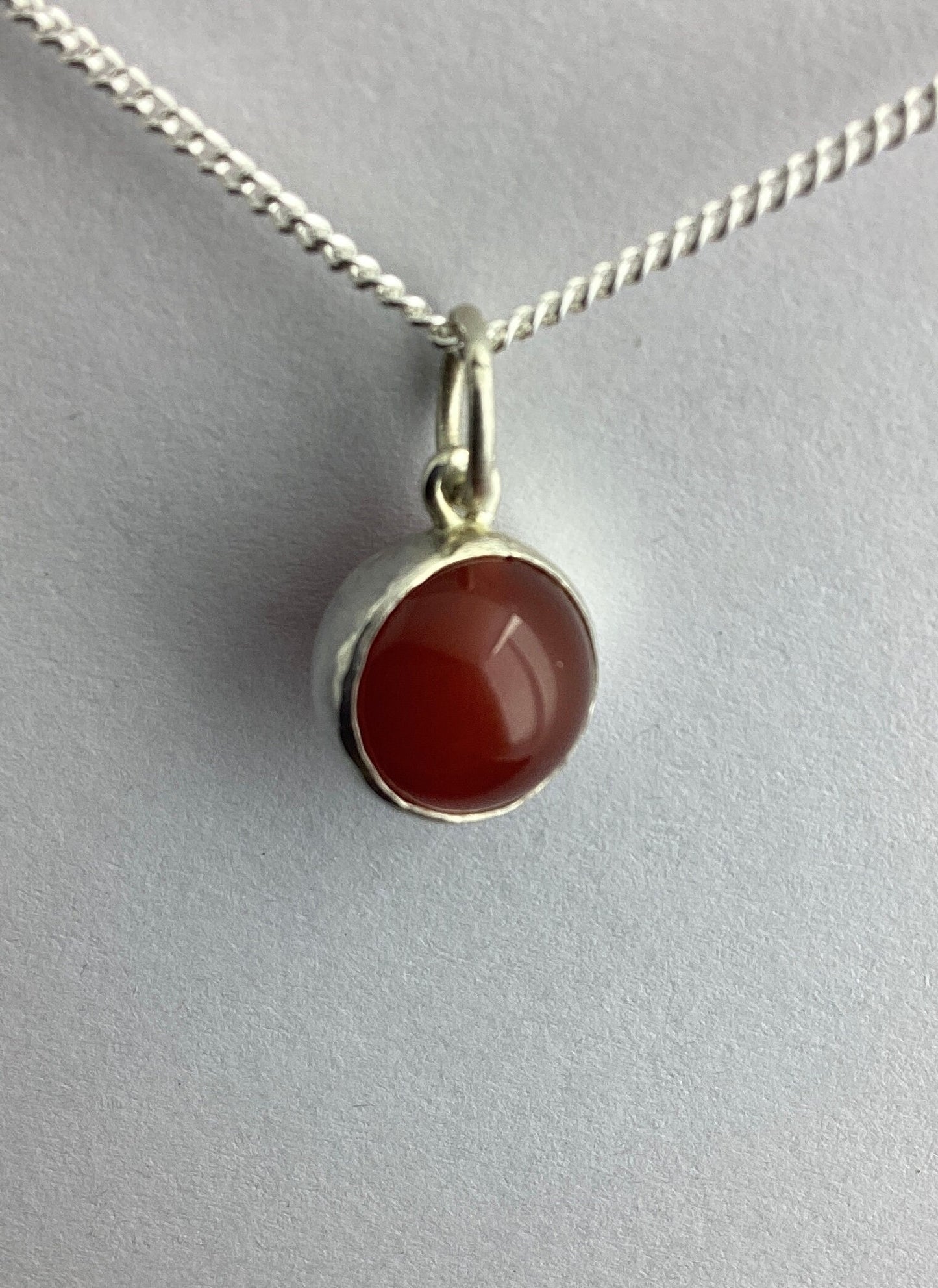 sterling silver red carnelian pendant, natural gemstone, 18” chain