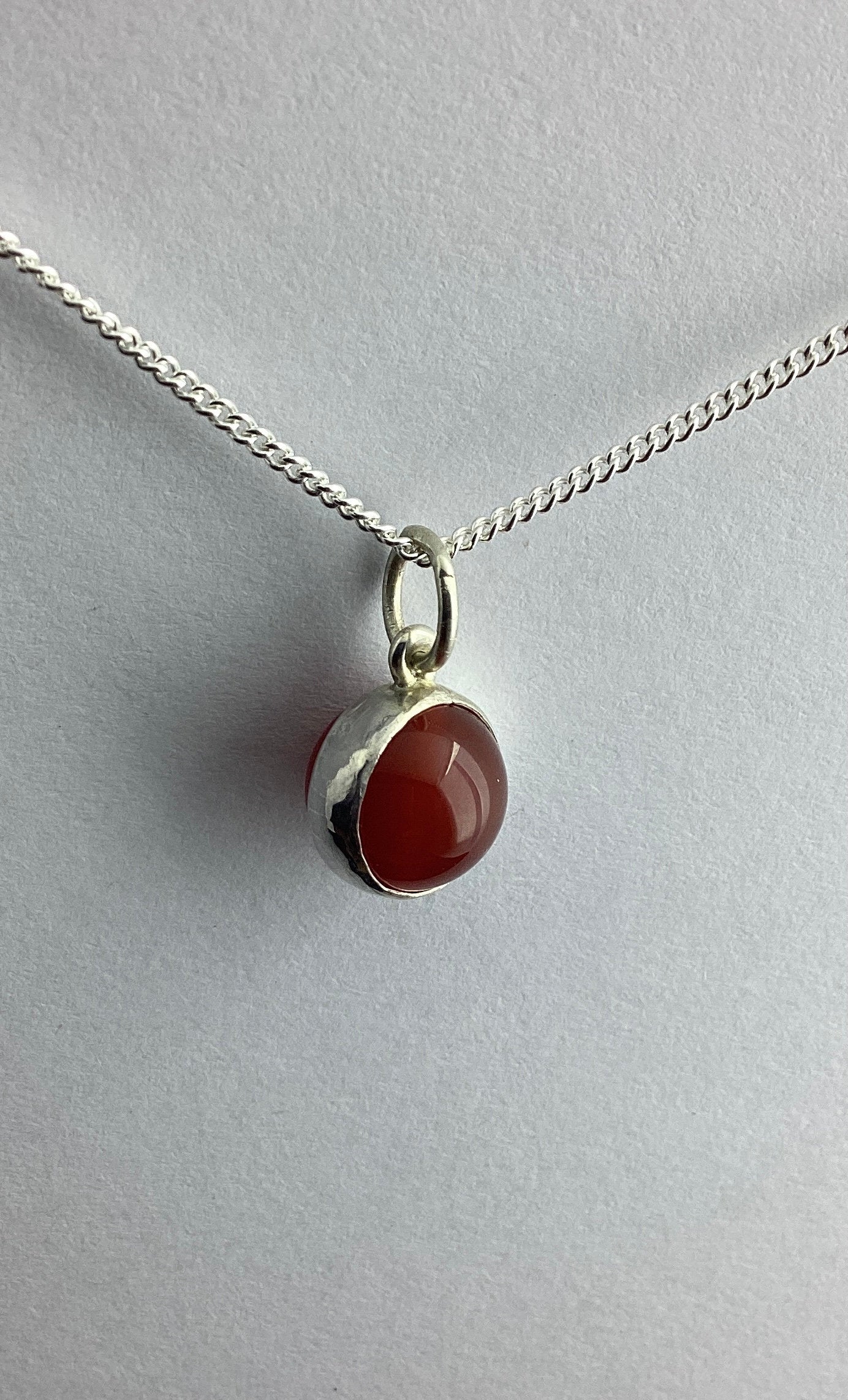 sterling silver red carnelian pendant, natural gemstone, 18” chain