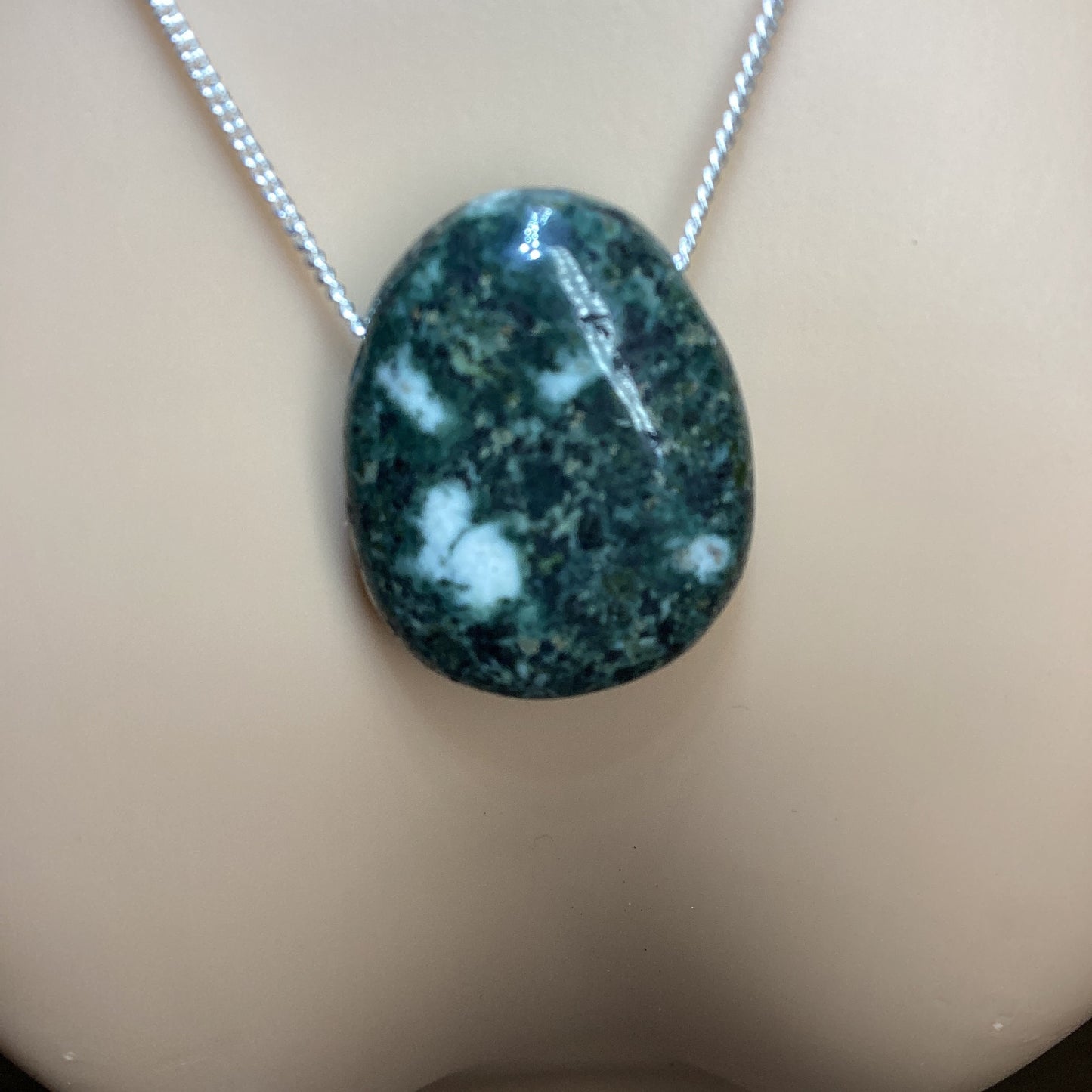 Preseli Bluestone necklace, solid 925 sterling silver 18” chain